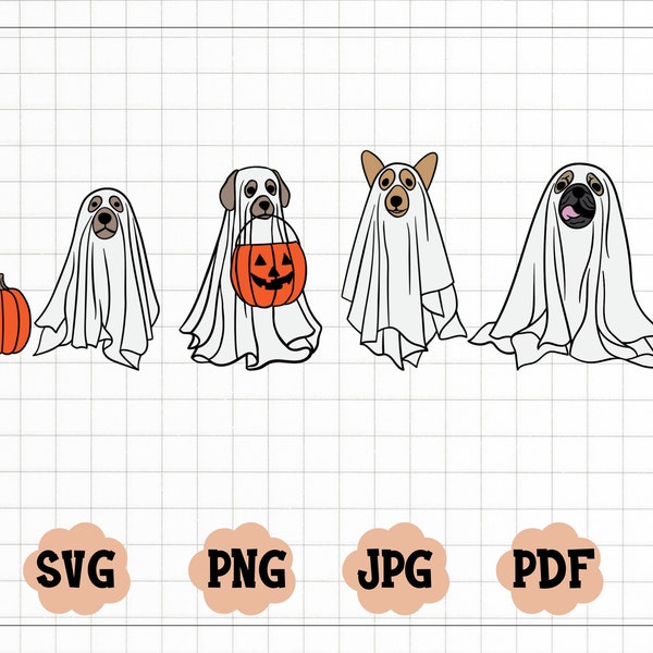 Сute Ghost Dogs SVG, Ghost Dogs PNG, Boo Svg, Halloween Svg, Ghost Dogs Designs for Cricut, Silhouette Svg, Instant Download, Ghost Svg