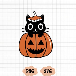 Chat noir et citrouille design PNG, SVG, jolie citrouille d'Halloween PNG pour les enfants pas trop effrayant chat d'halloween png conceptions de chemises pour enfants