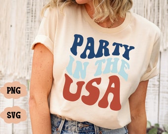 Party in the USA svg, 4th of July svg, 4th of July png, Usa Sublimation, 4th Of July Shirt Design, Wavy Text png, usa svg, Retro svg