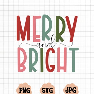 Merry and Bright Christmas SVG - Merry and Bright Christmas PNG-retro lettertype - Merry and Bright Christmas PNG - Retro kerstdecor - kerstshirt