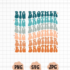 Retro golvende Big Brother Svg, Big Brother Svg, Big Brother Png, Big Brother Shirt, babyaankondiging Svg, gepromoveerd tot broer Svg