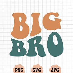 Retro vågig Big Bro Svg, Big Bro Png, Big Bro T-shirt Svg, Big Brother T-shirt, Baby Tillkännagivande Svg, Big Brother Svg, Befordrad till Brother Svg