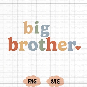Op de afbeelding: Een kleurrijk grafisch ontwerp met de tekst "big brother" in een retro stijl. De tekst is in tinten oranje, geel, blauw en groen. Het woord "big" is in een groter lettertype dan het woord "brother". Er is een klein rood hart rechts van het woord "brother".