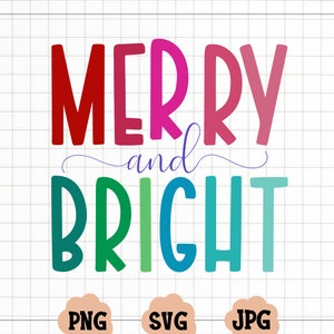 Feliz y brillante Navidad SVG - Feliz y brillante Navidad PNG - Fuente retro - Feliz Navidad PNG - Decoración navideña retro - Camiseta navideña