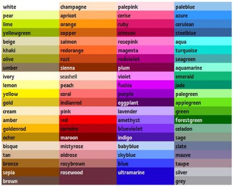 Peut inclure: Un nuancier avec 100 &eacute;chantillons de couleurs diff&eacute;rentes et leurs noms correspondants. Les couleurs sont dispos&eacute;es en colonnes par famille de couleurs, y compris le rouge, l'orange, le jaune, le vert, le bleu, le violet, le rose, le marron et le gris.