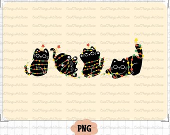 Christmas Black Cat Png Sublimation Design, Merry Christmas Png, Christmas Animal Png, Black Cat Png, Christmas Cat Png, Digital Download