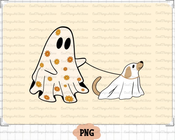 Ghost walking dog PNG, Digital Download, Ghost dog Png, Halloween, pet, dog mom, ghoul, boo, trick or treat, groovy, cute, doodle