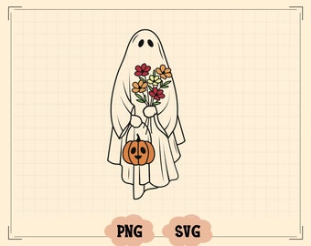Halloween Flower Ghost Svg, Flower Ghost Svg, Trick or Treat, Cute Ghost Svg, Halloween Pumpkin Svg, Svg for Cricut