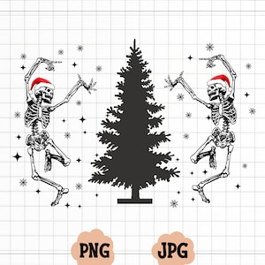Dancing Skeleton Christmas Png, Dancing Skeleton Around The Christmas Tree Png, Dancing Skeleton Png Sublimation, Christmas Tree Png
