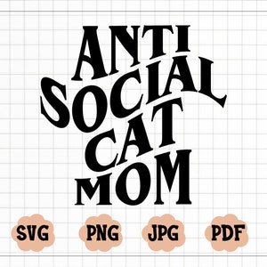 Anti social chat maman ondulée SVG, PNG Anti Social Moms Club, SVG drôle maman, police ondulée Svg, Baseball maman Svg, fête des mères, Svg amoureux des chats