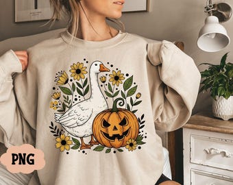 Floral Halloween Goose Png, Fall Png, Retro Halloween Png, Boho Halloween Png, Halloween Goose Sublimation Design, Funny Goose Halloween Png