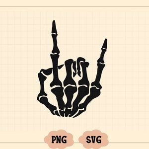 Skeleton Rock Horns Svg, Rock and Roll Devil Horns Vector Cut archivo para Cricut, Silueta, Pdf Png Eps Dxf, Calcomanía, Pegatina, Vinilo, Pin