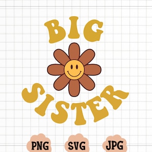 Irmã mais velha SVG | Camisa retro da irmã mais velha Svg | Novo irmão chegando | Arquivo de corte de moletom Boho Sister | Moderno | Minimalista | Sublimação | png