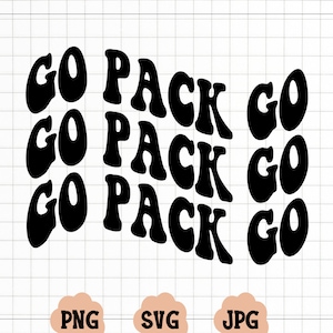 Go Pack Go SVG, Go Pack Go Png, Go Pack Cricut Svg, Go Pack Wavy Svg, Zabawny falisty tekst Svg,