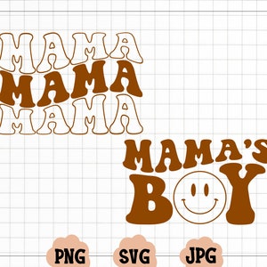 Mamá SVG, Mamá's Boy SVG PNG, Niños Svg, Retro, Camisa de niño Svg, Letras onduladas, Archivo PNG para niños para sublimación, Archivo Svg para Cricut