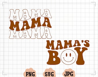 Mama SVG, Mama&#39;s Boy SVG PNG, Kids Svg, Retro, Boys Shirt Svg, Wavy Letters, Kids Png File for Sublimation, Svg file for Cricut