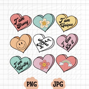 Candy Hearts Png, Retro Valentines Png, Groovy Valentines Png, Candy Heart Png, Konversationsherzen Png, Valentine Decor Png Sublimation