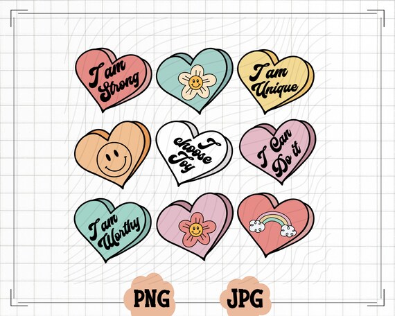 Candy Hearts Png, Retro valentines Png, Groovy Valentines Png, Candy Heart Png, Conversation Hearts Png, Valentine Decor Png Sublimation