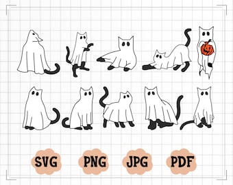 Сute Ghost Cats SVG, Ghost Cats PNG, Boo Svg, Halloween Svg, Ghost Cats Designs for Cricut, Silhouette Svg, Instant Download, Ghost Svg