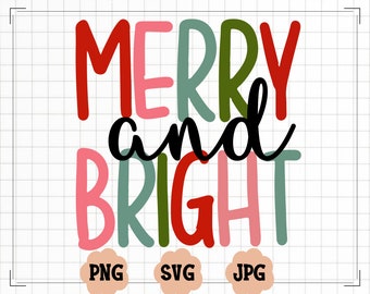 Merry and Bright Christmas SVG - Merry and Bright Christmas PNG- Retro Font - Merry Christmas PNG - Retro Christmas Decor - Christmas Shirt