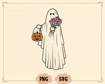 Halloween Flower Ghost Svg, Flower Ghost Svg, Trick or Treat, Cute Ghost Svg, Halloween Pumpkin Svg, Svg for Cricut