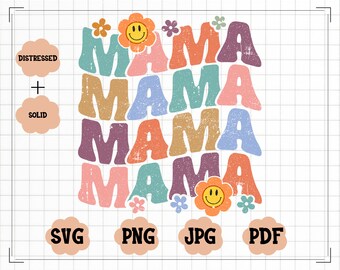 Retro Mama SVG, Floral Retro Mama Wavy Svg, Wavy and Stacked Mama PNG, Retro Mom Svg, Mother's Day Svg, Daisy Mama Svg, Retro Mama Cricut