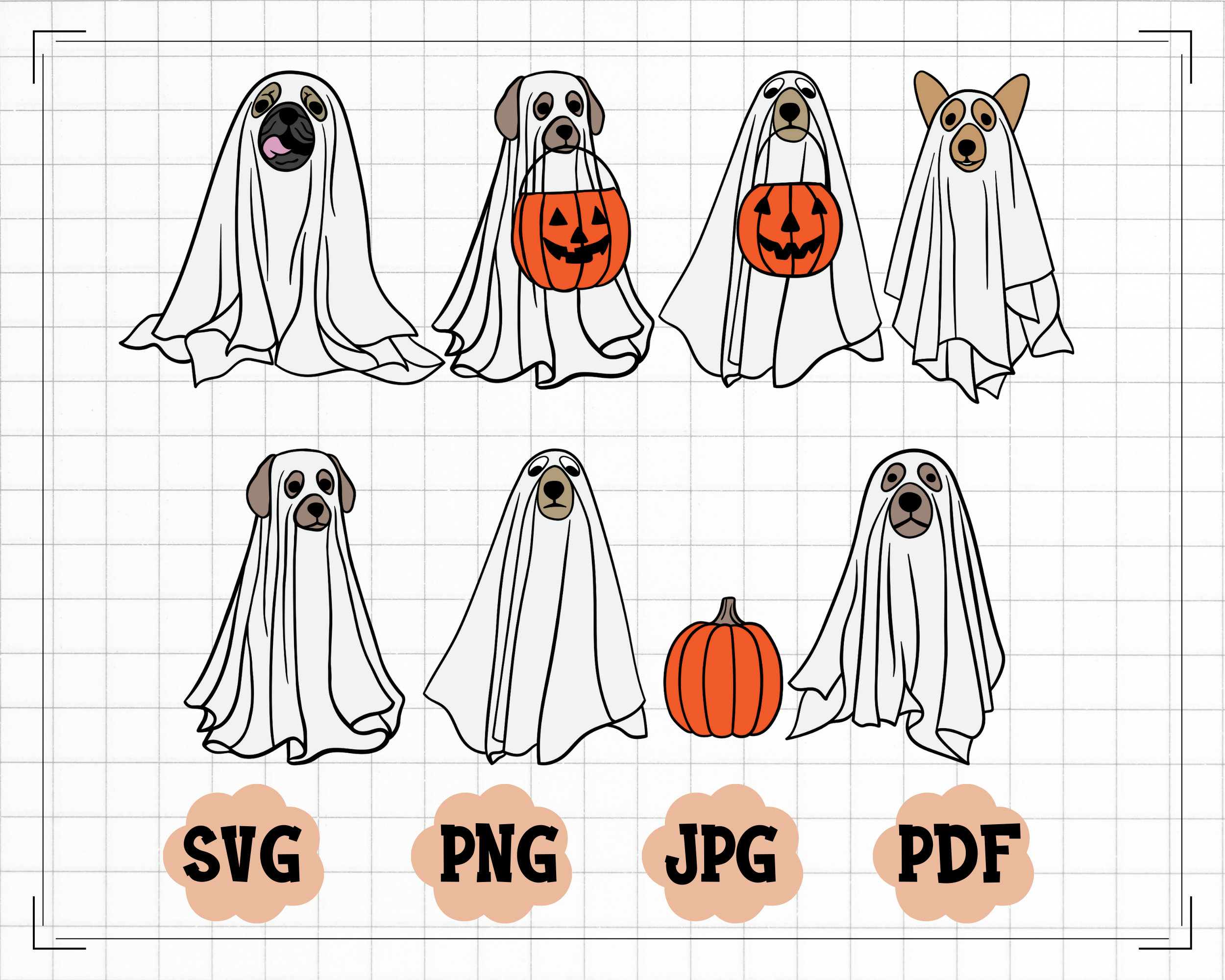 Сute Ghost Dogs SVG, Ghost Dogs PNG, Boo Svg, Halloween Svg, Ghost Dogs Designs for Cricut, Silhouette Svg, Instant Download, Ghost Svg