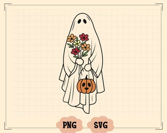 Halloween Flower Ghost Svg, Flower Ghost Svg, Trick or Treat, Cute Ghost Svg, Halloween Pumpkin Svg, Svg for Cricut