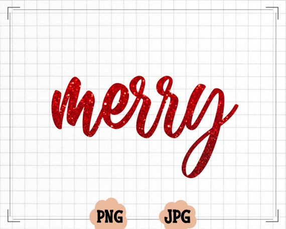 Red Glitter Covered Merry PNG, Merry PNG, Merry Christmas PNG Sublimation Design, Merry xmas Png