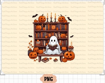 本を読んでいる幽霊 PNG、ハロウィーンの本棚 PNG、幽霊のような本好き PNG、黒猫と本 PNG、かわいい幽霊の本 PNG、本好きのハロウィーン PNG