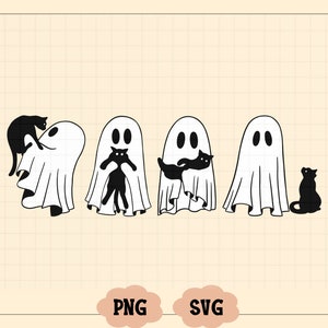 Chats fantômes SVG, PNG, boo Svg, Halloween Svg, dessins de chats fantômes pour Cricut, Silhouette Svg, téléchargement immédiat, fantôme Svg