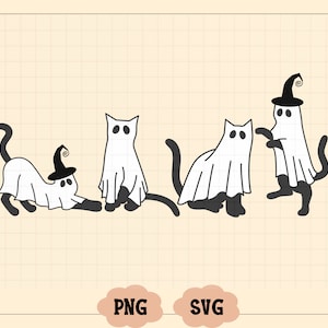 Сute Ghost Cats SVG, Ghost Cats PNG, Boo Svg, Halloween Svg, Ghost Cats Designs for Cricut, Silhouette Svg, Instant Download, Ghost Svg