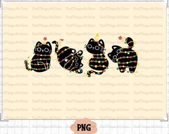 Christmas Black Cat Png Sublimation Design, Merry Christmas Png, Christmas Animal Png, Black Cat Png, Christmas Cat Png, Digital Download