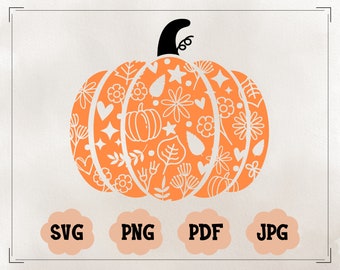 Floral Pumpkin Svg Cut File, Floral Pumpkin Png, Pumpkin Svg, Funny Halloween Svg, Retro Pumpkin Svg File, Hallowen Theme Svg, Cricut Svg