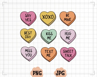 Valentines Conversation Hearts PNG, Valentines Groovy Retro Png, Trendy Womens Valentine's Day PNG Sublimation, Love Png, Hearts Png