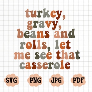 Truthahnsauce, Bohnen und Brötchen, lassen Sie mich sehen, dass Kasserolle SVG, Thanksgiving-Datei für Cricut, Thanksgiving zwar, Retro Thanksgiving Png, Herbstentwurf