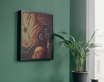 Hippy Girl at Peace Wall Art, Housewarming Hippie Gift (Digital print for DIY)
