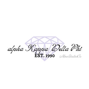 May include: A white diamond graphic with the text "alpha Kappa Delta Phi EST. 1990 Mini Studios Co" underneath.