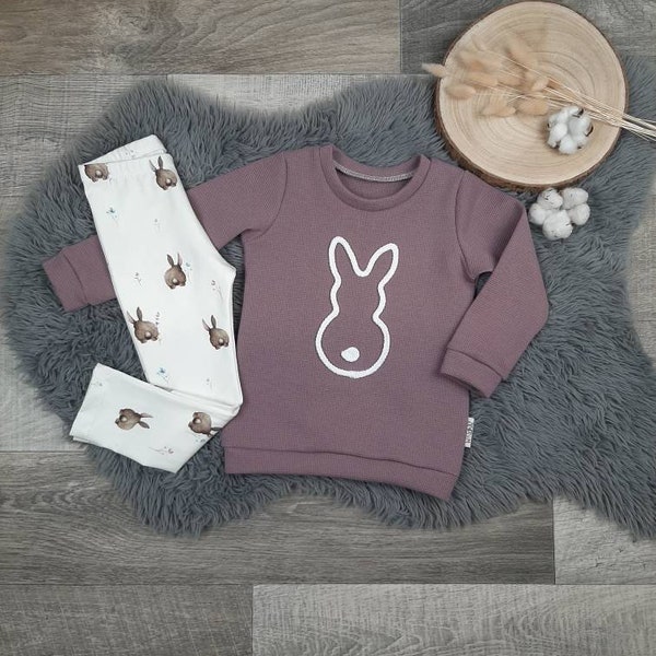 Pullover Hase, Leggings Ostern Gr62-116 Waffeljersey