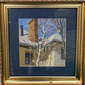 Detalhes do inverno. Pintura a óleo original de Stirn, 1985