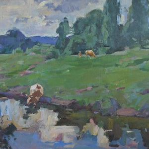 Ukrainian pasture. Original vintage oil painting by a Ukrainian artist Kaminskiy