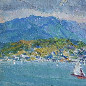 Verano en la bahía. Pintura al óleo original de un artista ucraniano
