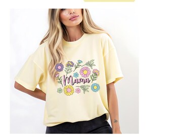 Comfort Colors Mama Floral T-Shirt: Vintage Style Mom Shirt