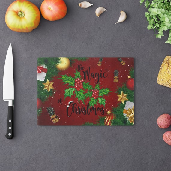 Magic of Christmas Red Glass Cutting Board Tampered Glass