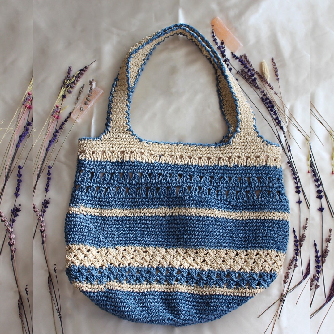 Crochet Tote Bag Shoulder Bag Blue Big Bag Knitted Bag Bag - Etsy