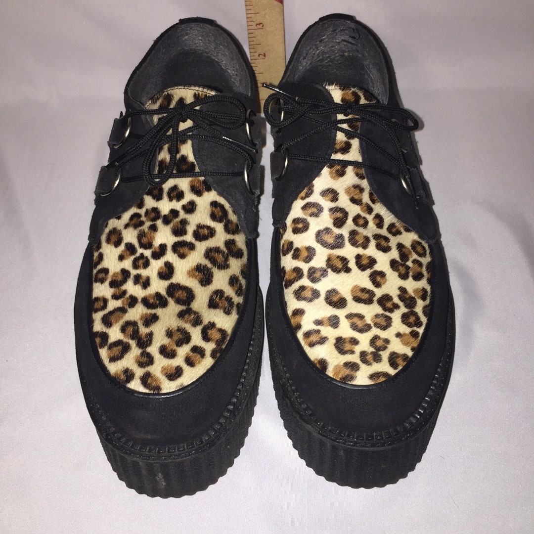 Genuine TUK Creepers Black Suede and Faux Leopard Fur US Etsy