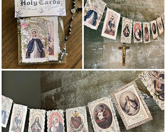 Large Holy Cards Garland - Handmade Vintage Style