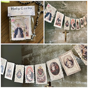 Large Holy Cards Garland - Handmade Vintage Style