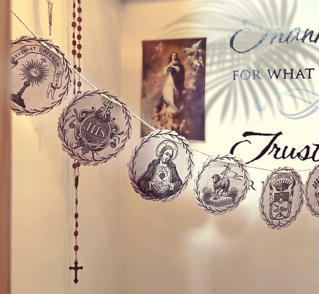 Catholic Symbolism Garland Handmade Vintage Style Etsy