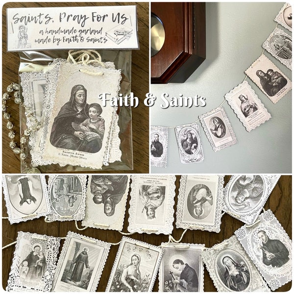 Saints, Pray for us - Garland - Handmade Vintage Style